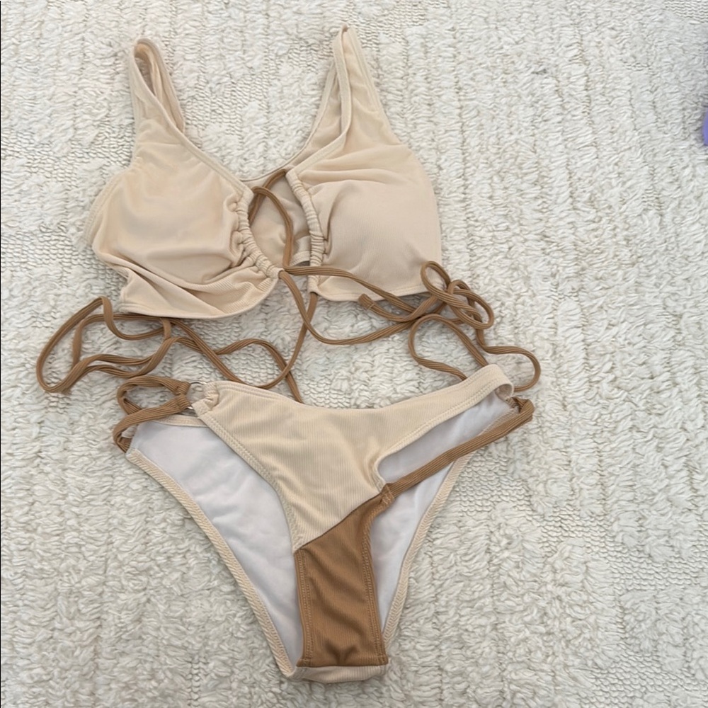 Stylish Beige and Tan Bikini Set